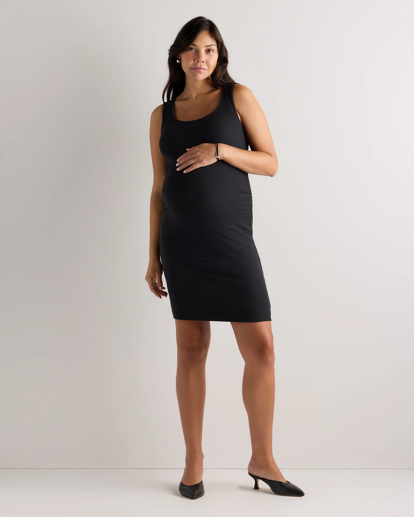 Bamboo Rib Maternity Sleeveless Mini Dress - XS / Black