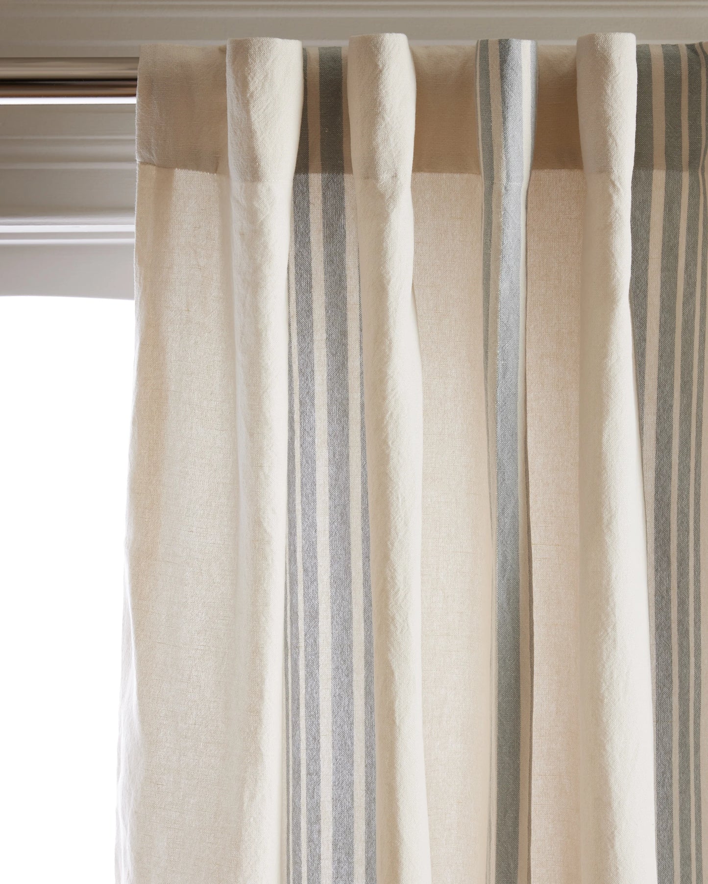 Coastal Stripe Linen Cotton Curtain - Single Panel - 48x84 / Ivory/Fog