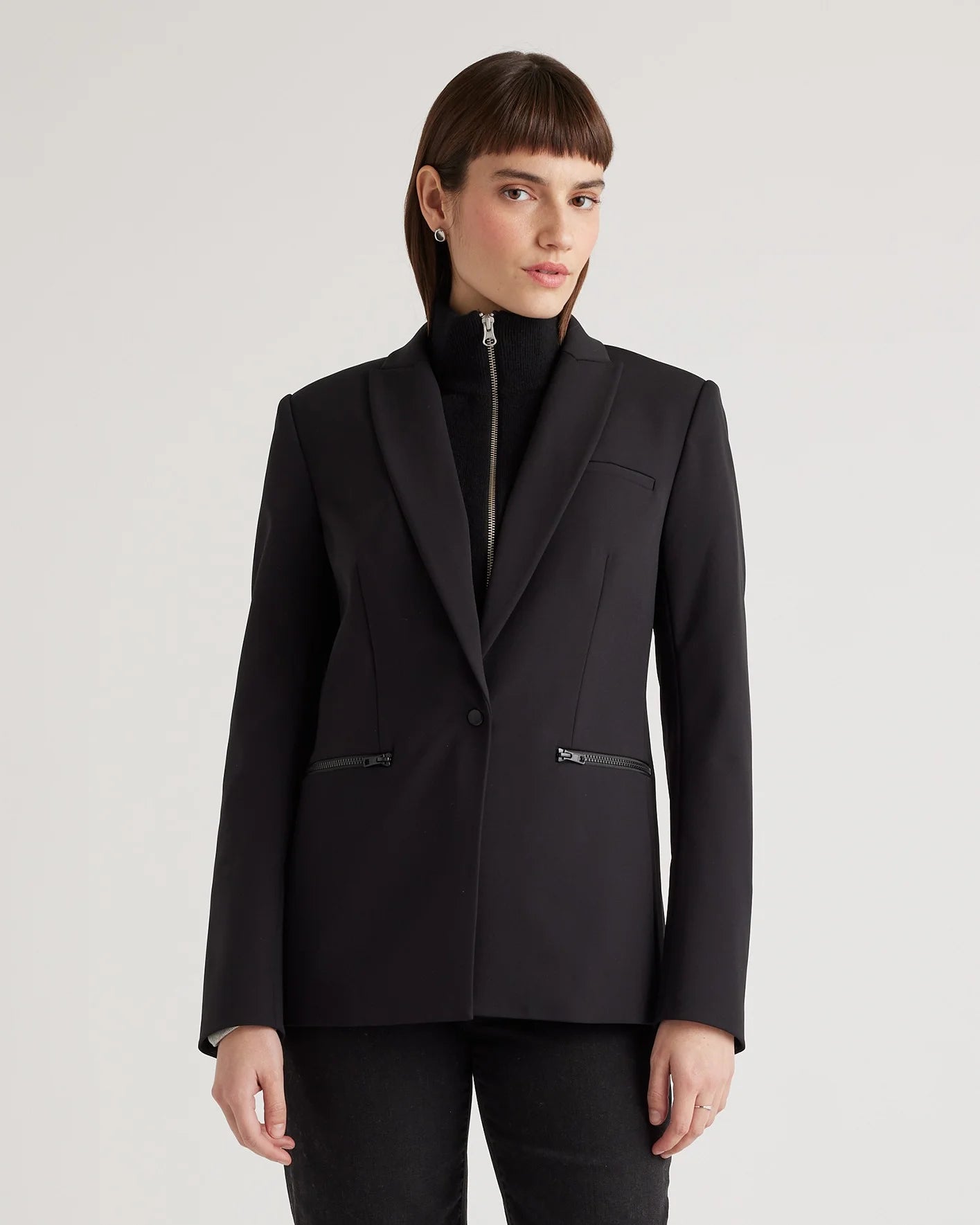 100% Mongolian Cashmere Ribbed Collar Blazer Insert - XS/S/M / Black