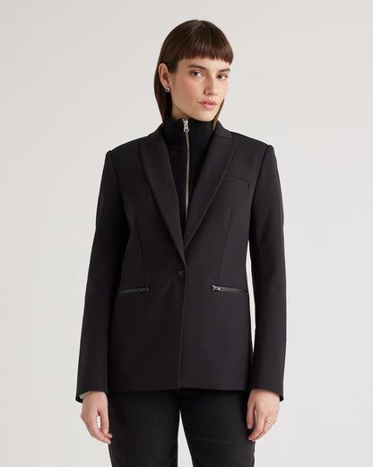 100% Mongolian Cashmere Ribbed Collar Blazer Insert - XS/S/M / Black