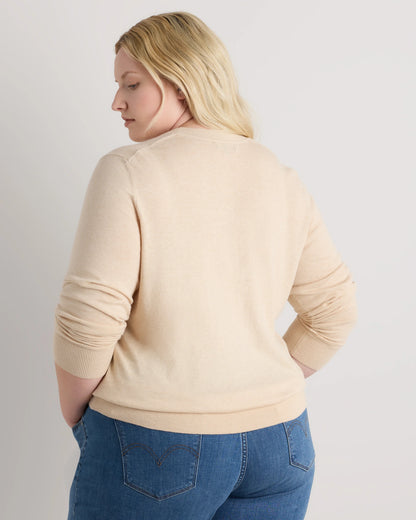 Lightweight Cotton Cashmere V-Neck Sweater - 1X / Black