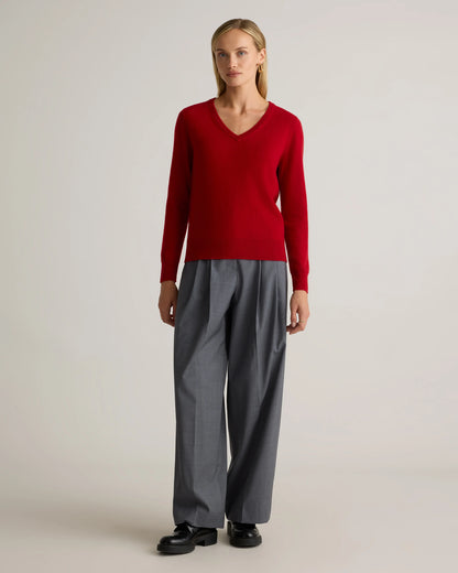 Mongolian Cashmere V-Neck Sweater - XS / Rich Burgundy