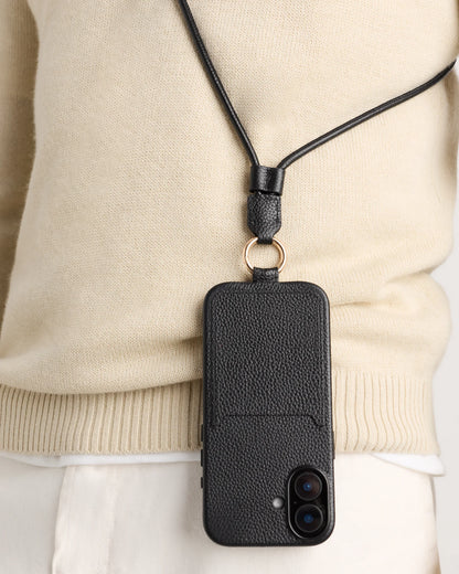 Italian Leather Phone Crossbody Case - 17 / Black