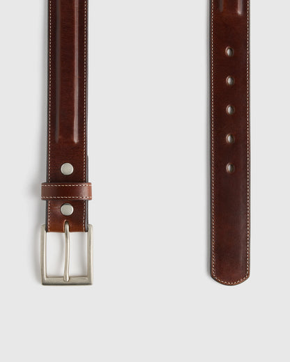 Hugo Contoured Leather Dress Belt - 30 / Hickory