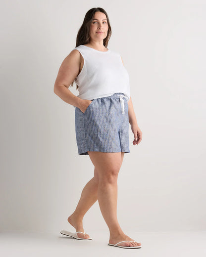 100% European Linen Shorts - 1X / Classic Mini Gingham