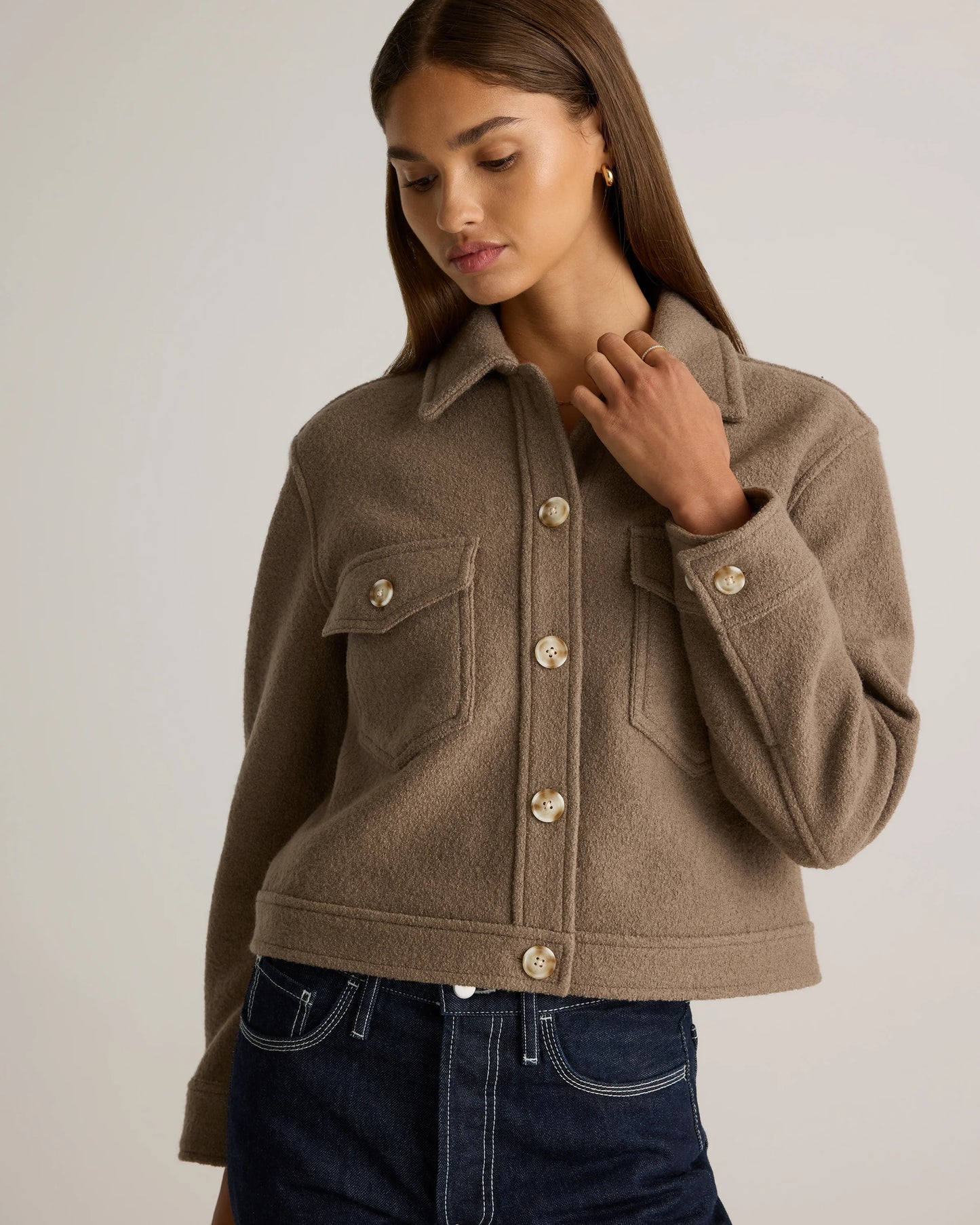 100% Merino Wool Cropped Shirt Jacket - XS / Mulled Wine