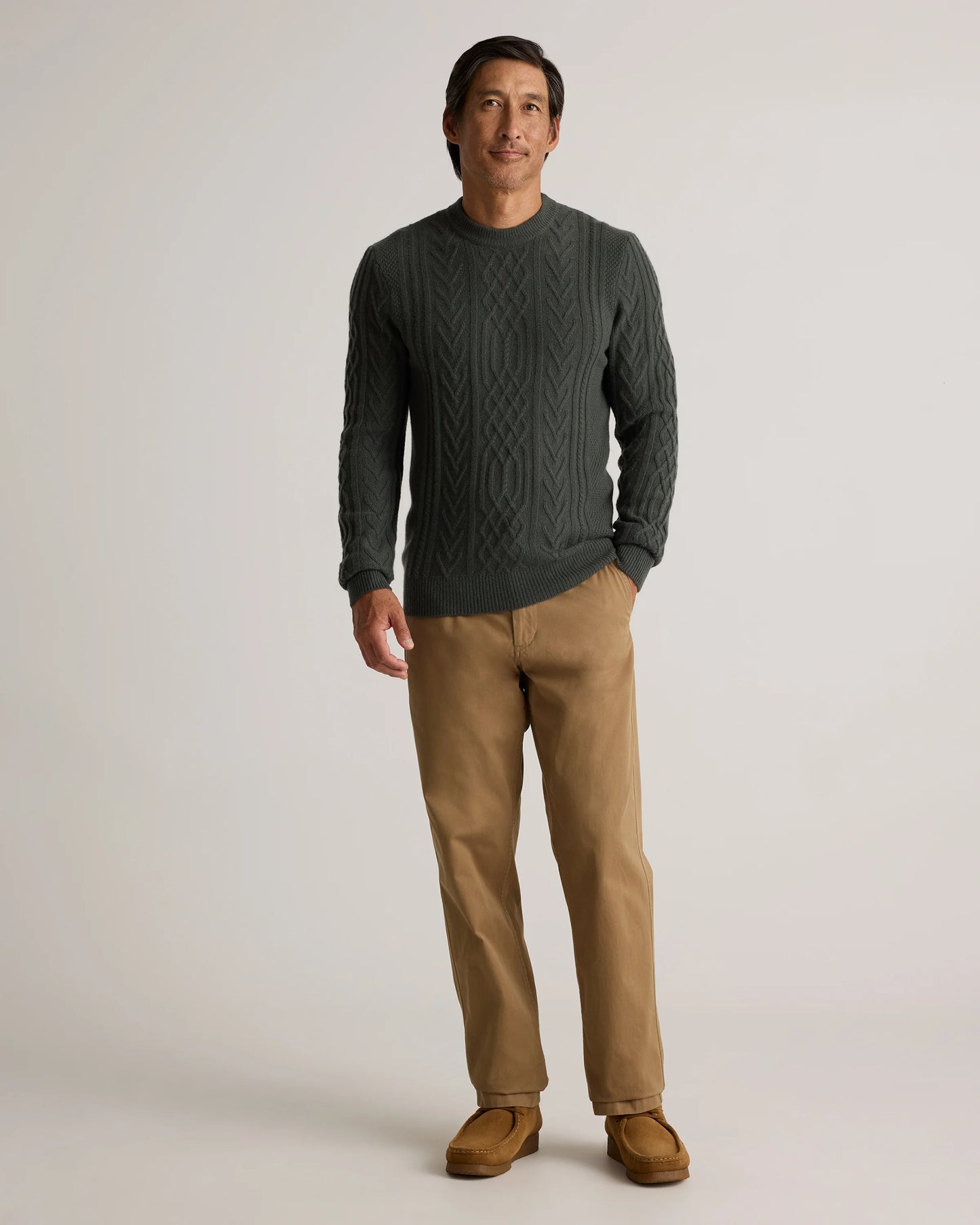Mongolian Cashmere Cable Crewneck Sweater - S / True Navy