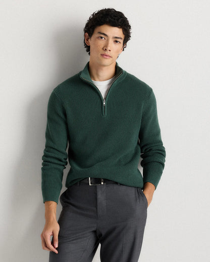 100% Organic Cotton Ribbed Quarter-Zip Sweater - S / Navy