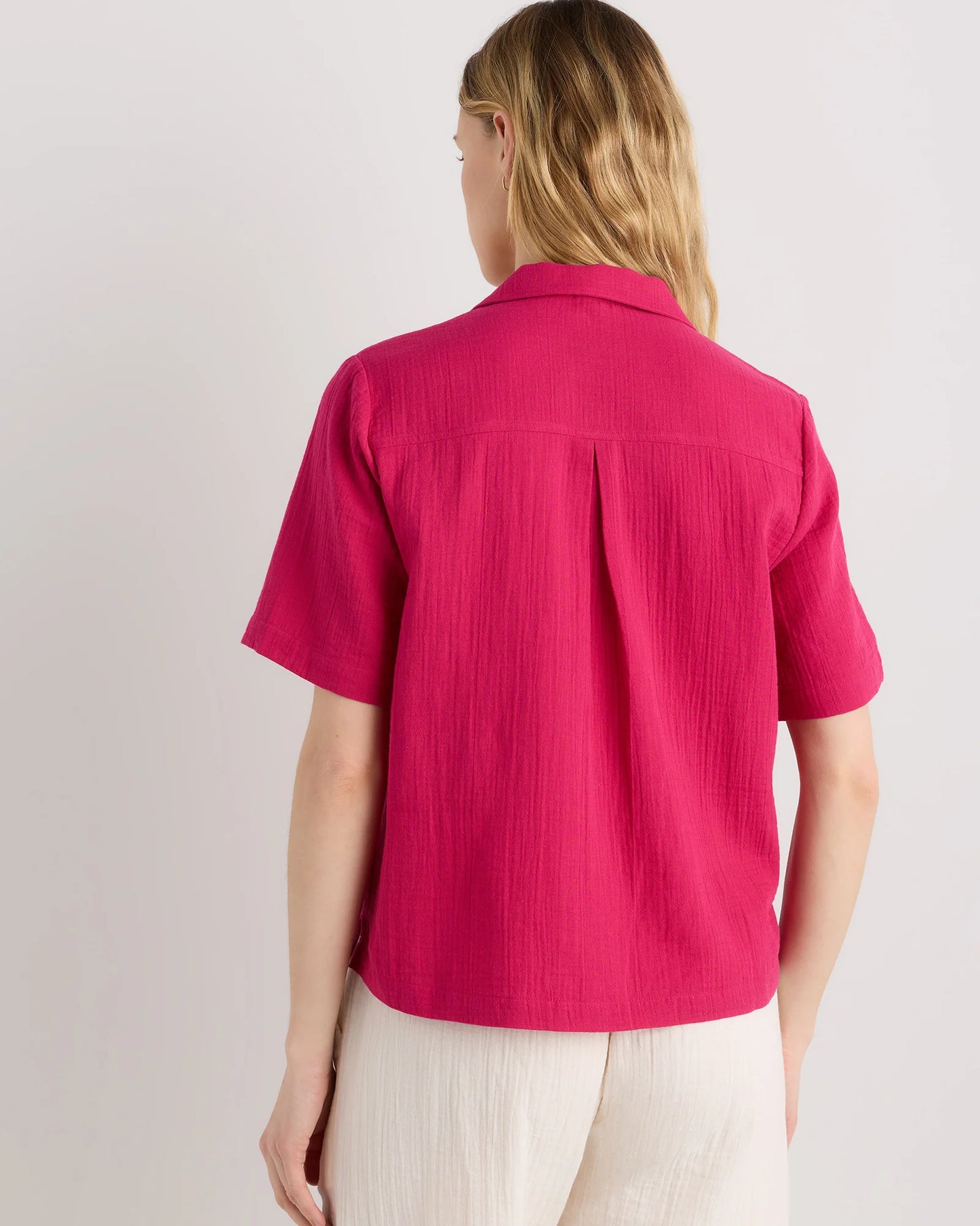 100% Organic Cotton Gauze Short Sleeve Shirt - XS / Amaranth Pink