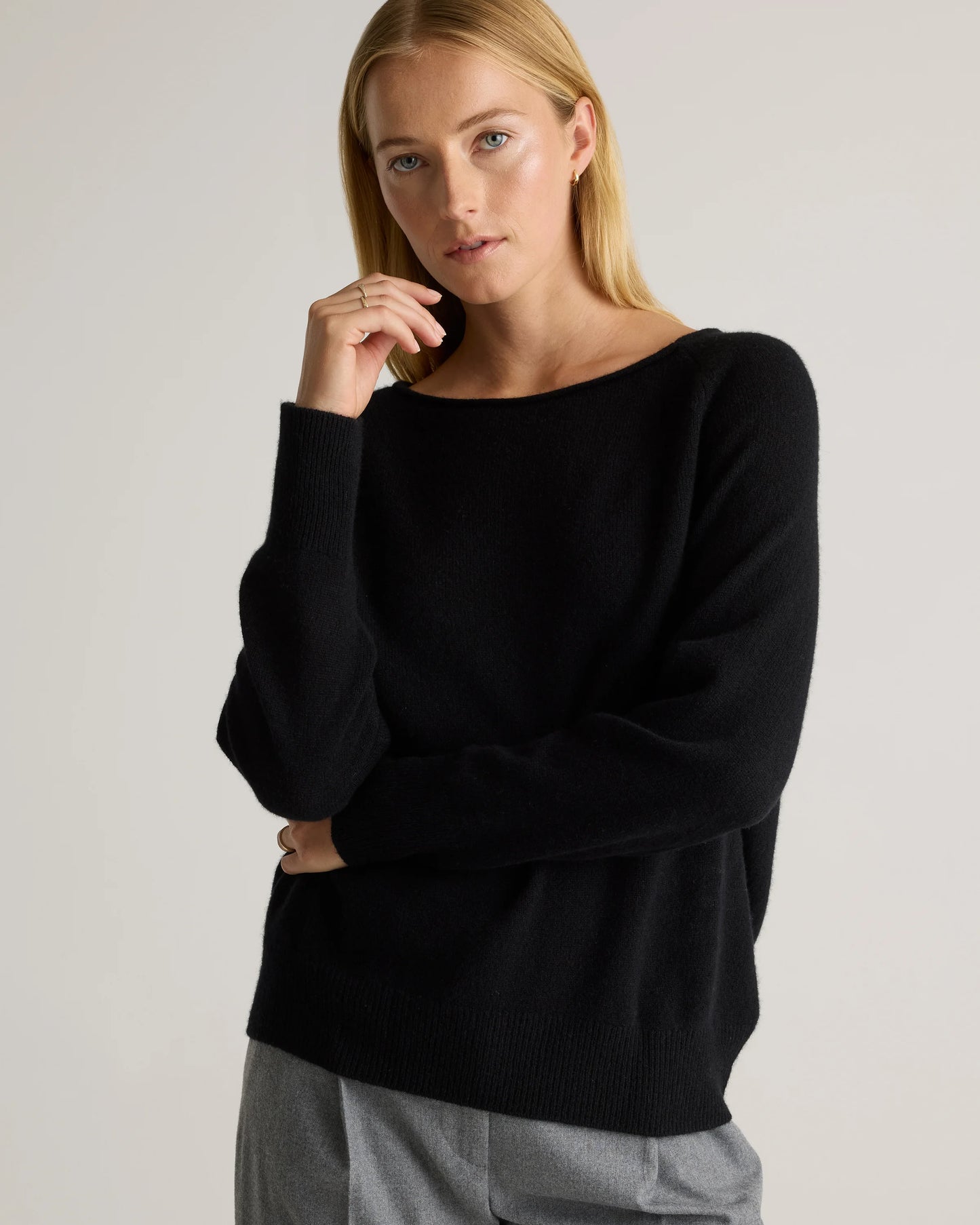 Mongolian Cashmere Boatneck Sweater - XS / Black