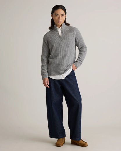 Mongolian Cashmere Fisherman Quarter Zip Sweater - S / Navy Marl