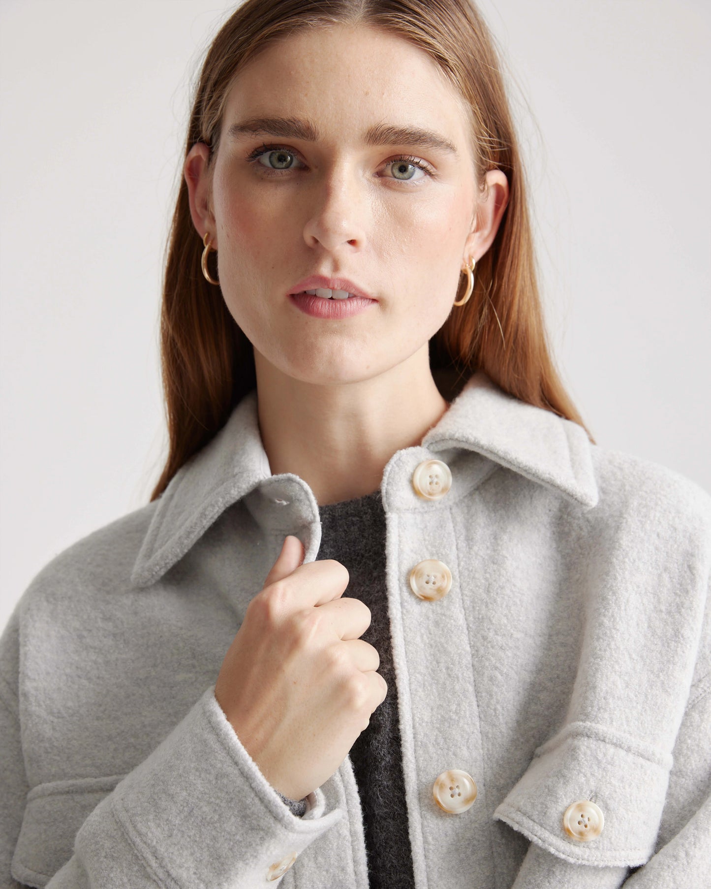 100% Merino Wool Long Shirt Jacket - XS / Heather Bone