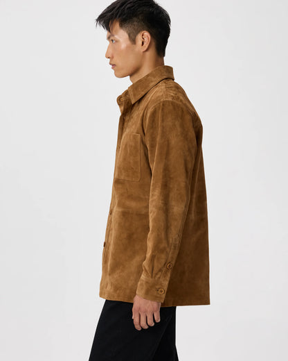 100% Suede Overshirt - S / Cognac Brown