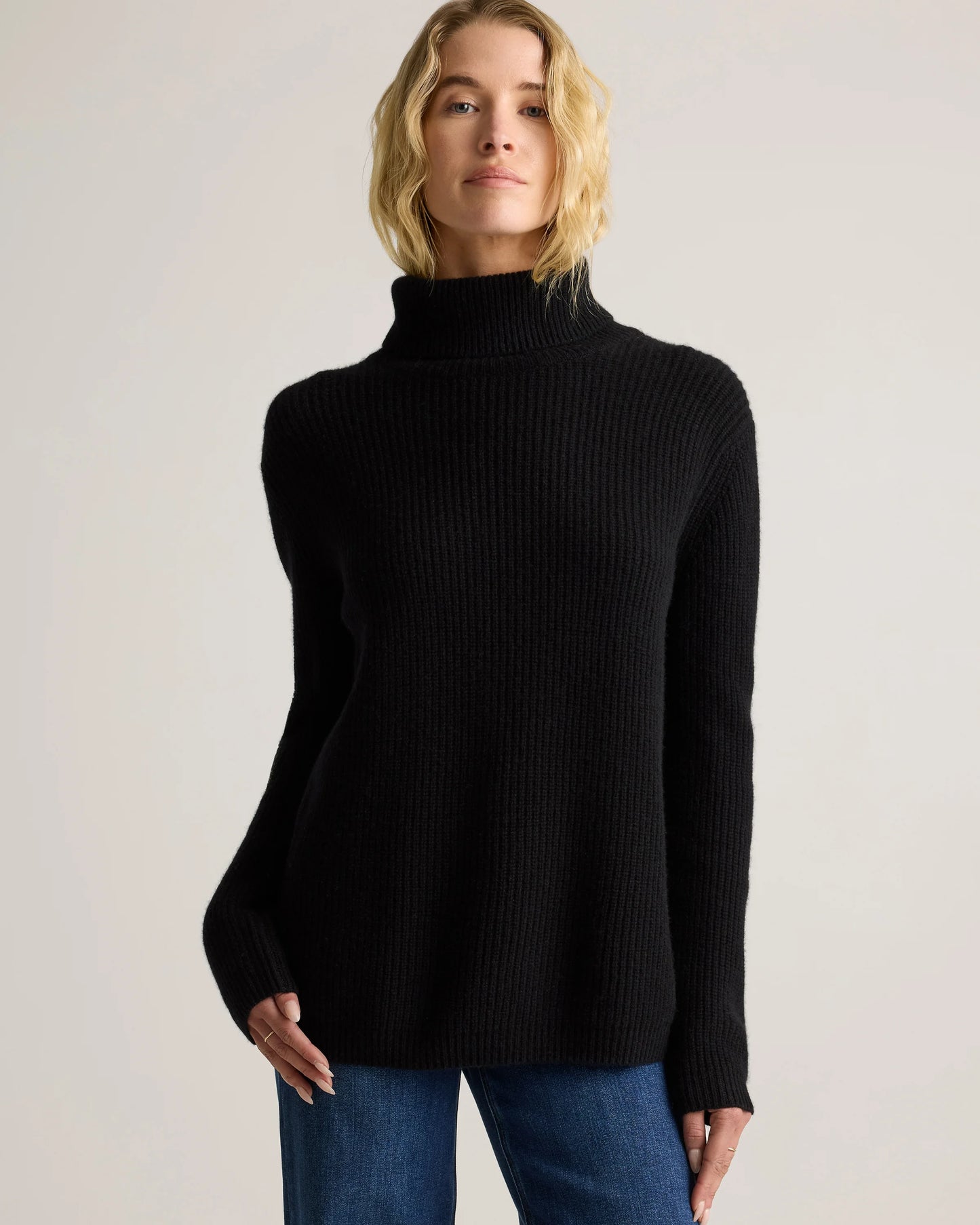 Mongolian Cashmere Fisherman Turtleneck Sweater - XS / Black