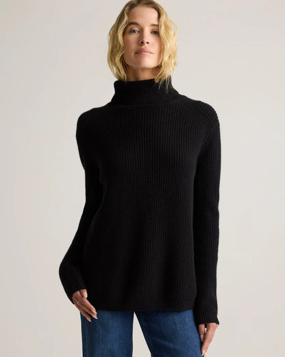 Mongolian Cashmere Fisherman Turtleneck Sweater - XS / Black