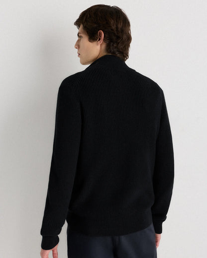 100% Organic Cotton Ribbed Quarter-Zip Sweater - S / Navy