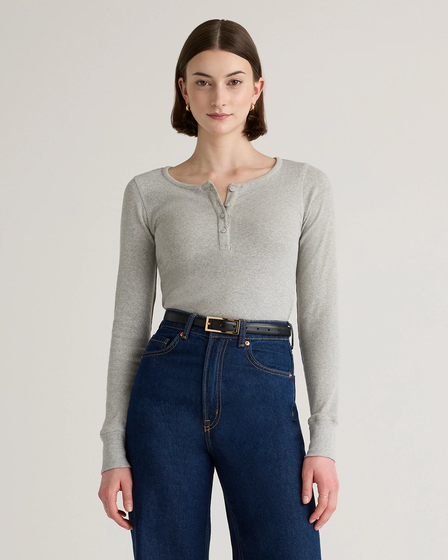 Organic Cotton Micro-Rib Henley Long Sleeve Tee - XS / Heather Oatmeal
