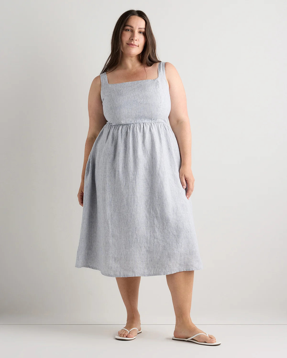 100% European Linen Fit & Flare Midi Dress - 1X / Chile