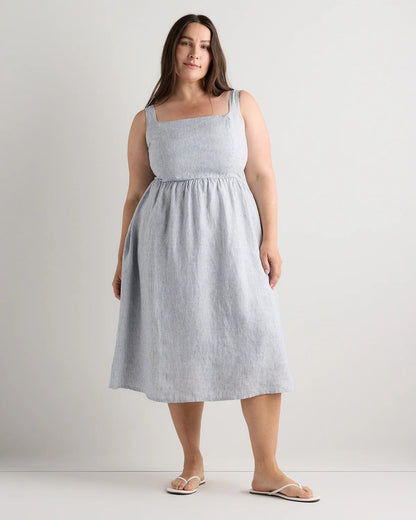100% European Linen Fit & Flare Midi Dress - 1X / Chile