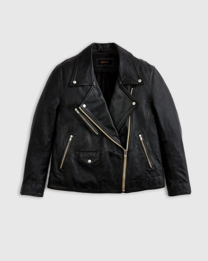 100% Leather Oversized Biker Jacket - XS / True Black