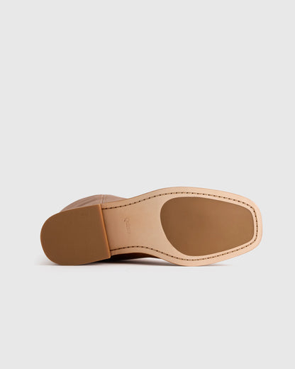Italian Leather Block Heel Boot - 5 / Chestnut