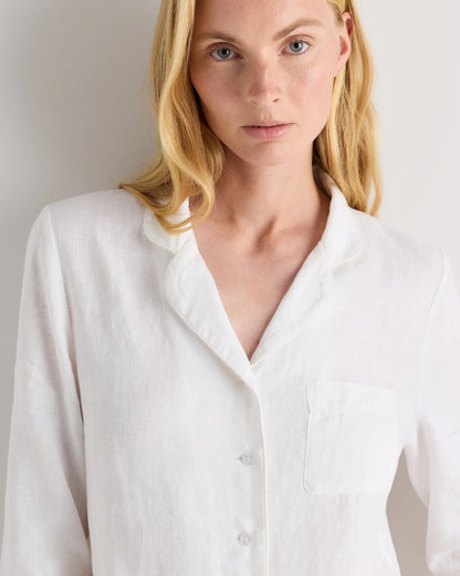 100% European Linen Long Sleeve Pajama Set with Piping - XS / Taupe Brown Gingham
