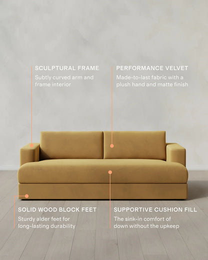 Sierra Curved Arm Sofa in Performance Velvet - 7ft / Sable