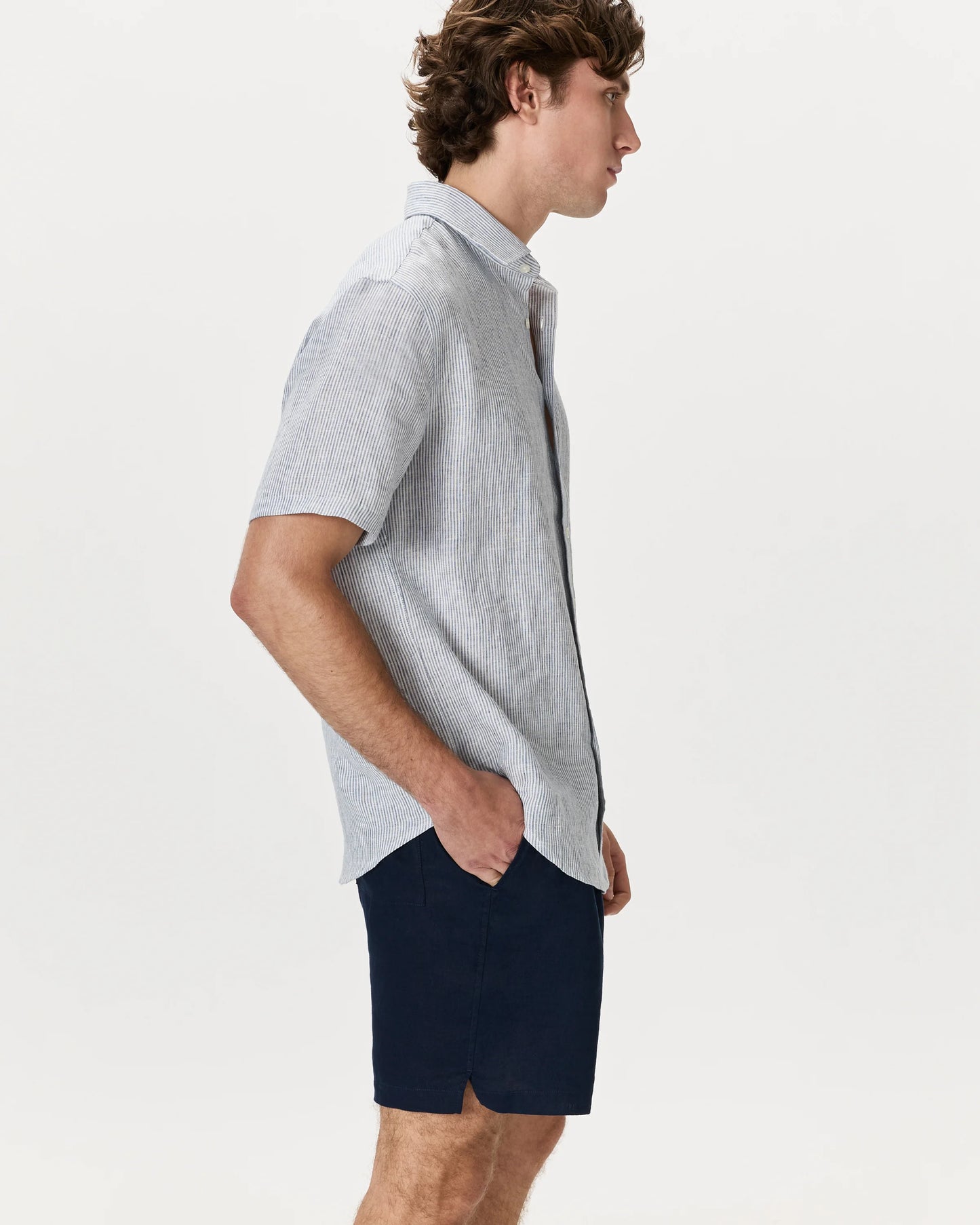 100% European Linen Relaxed Short Sleeve Shirt - XS / Taupe Brown Chambray