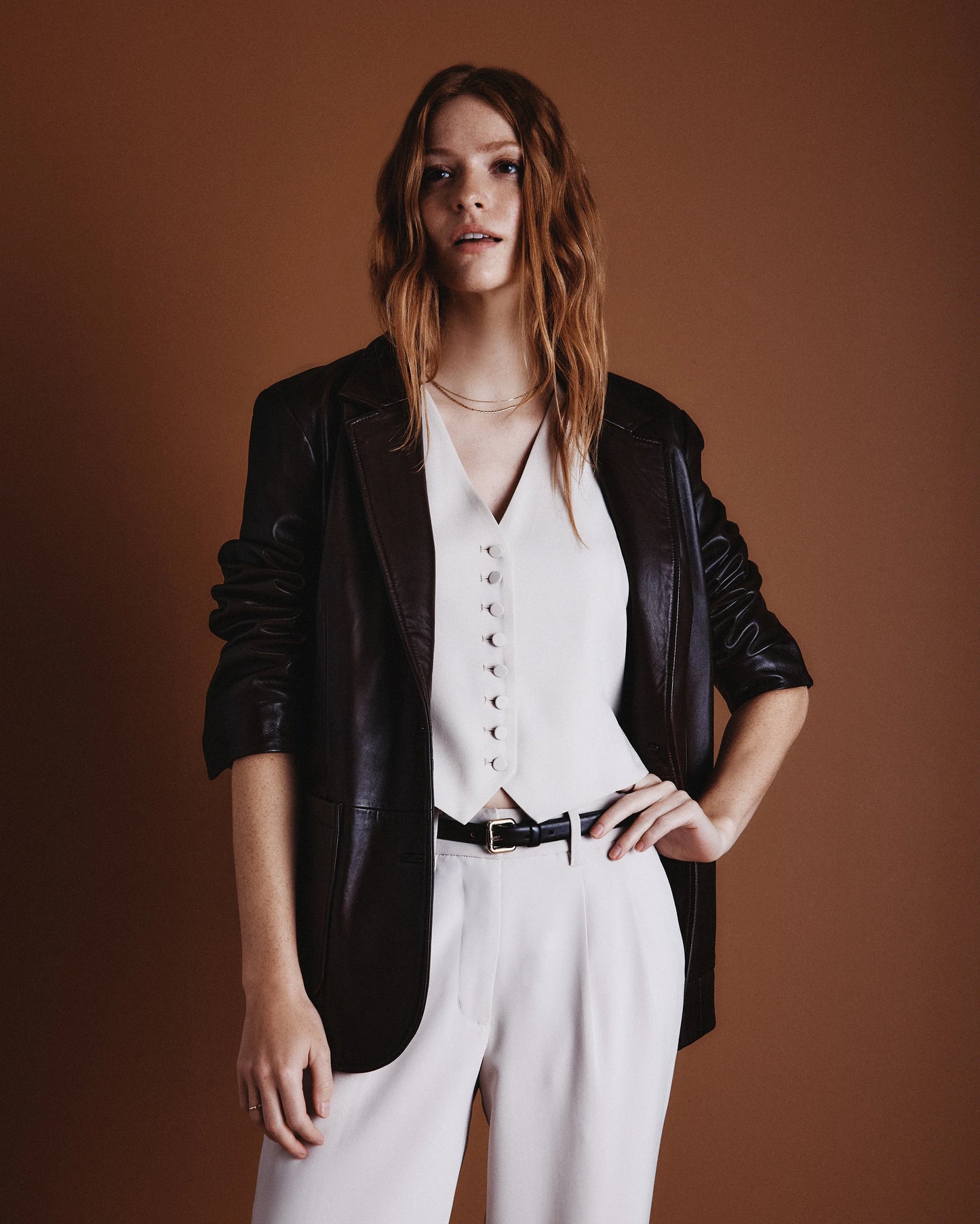 100% Leather Blazer - XS / Rich Brown