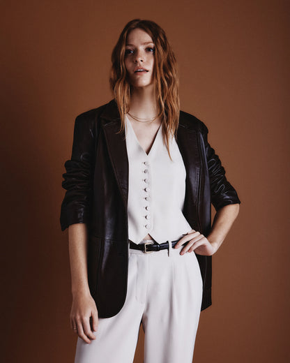 100% Leather Blazer - XS / Rich Brown