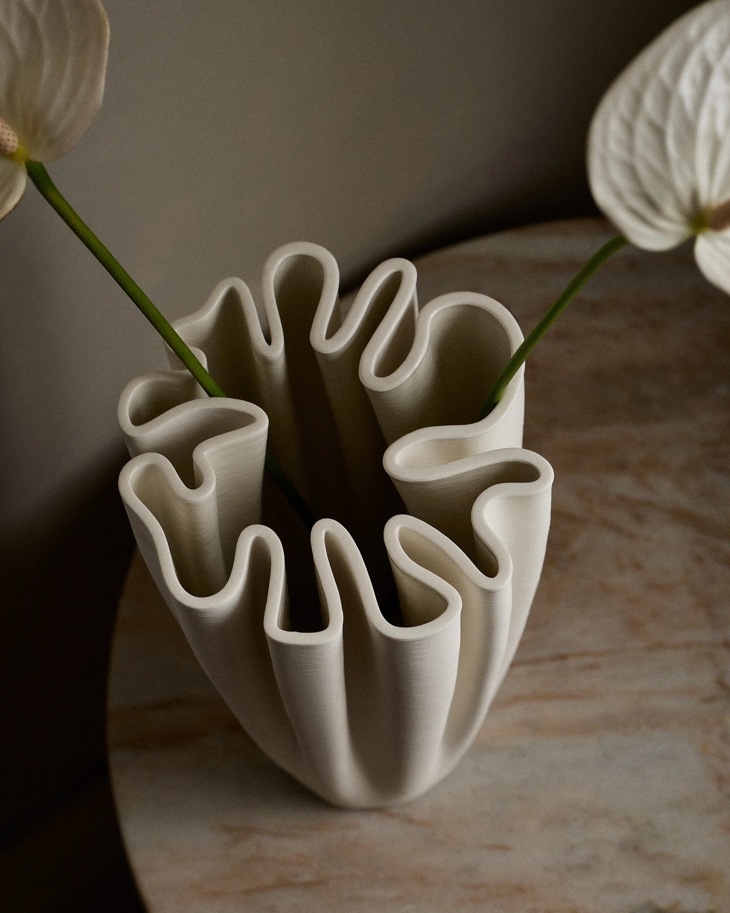 Sculptural Rippled Ceramic Vase - One Size / White