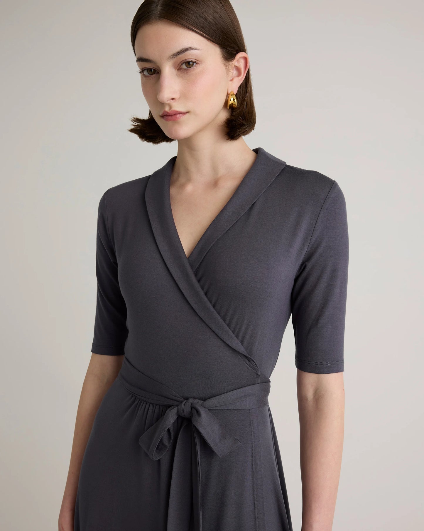 Tencel Jersey Midi Wrap Dress - XS / Brown