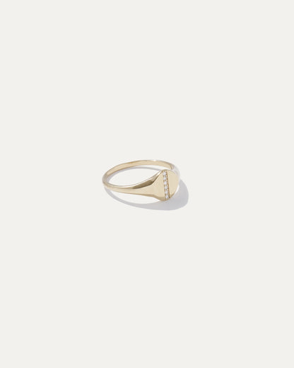 14K Gold Pave Diamond Line Round Signet Ring - 3 / Yellow Gold