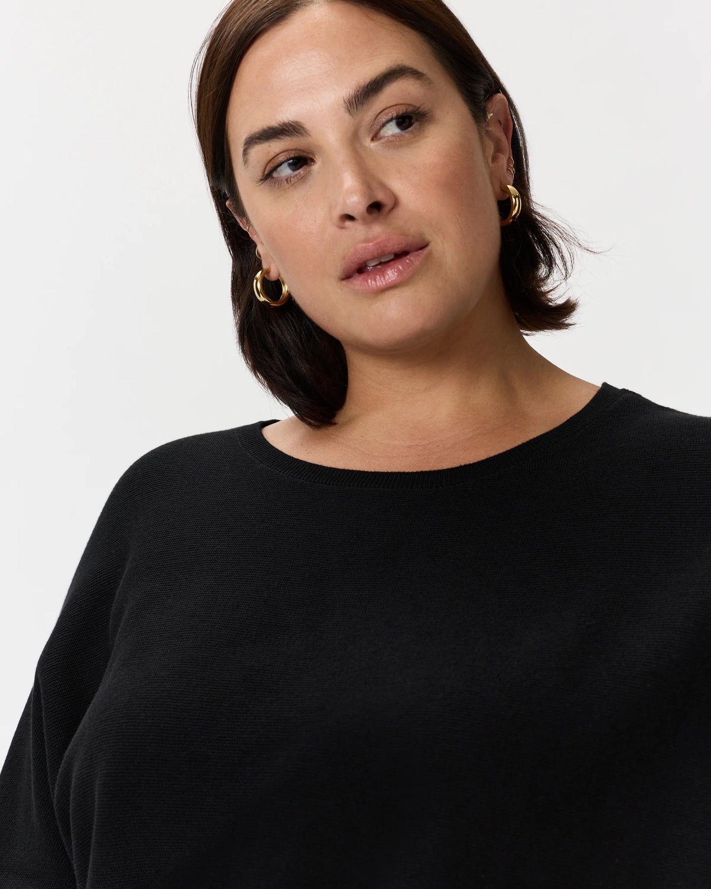 Lightweight Cotton Cashmere Link-Stitch Dolman Sweater - 1X / Orchid Blue Mini Stripe