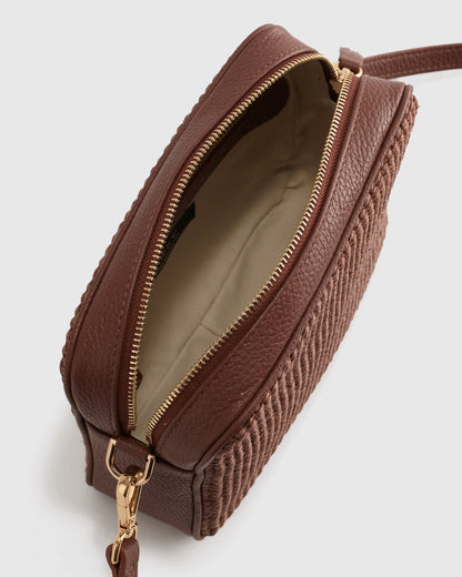 Italian Leather & Raffia Crossbody - One Size / Mocha