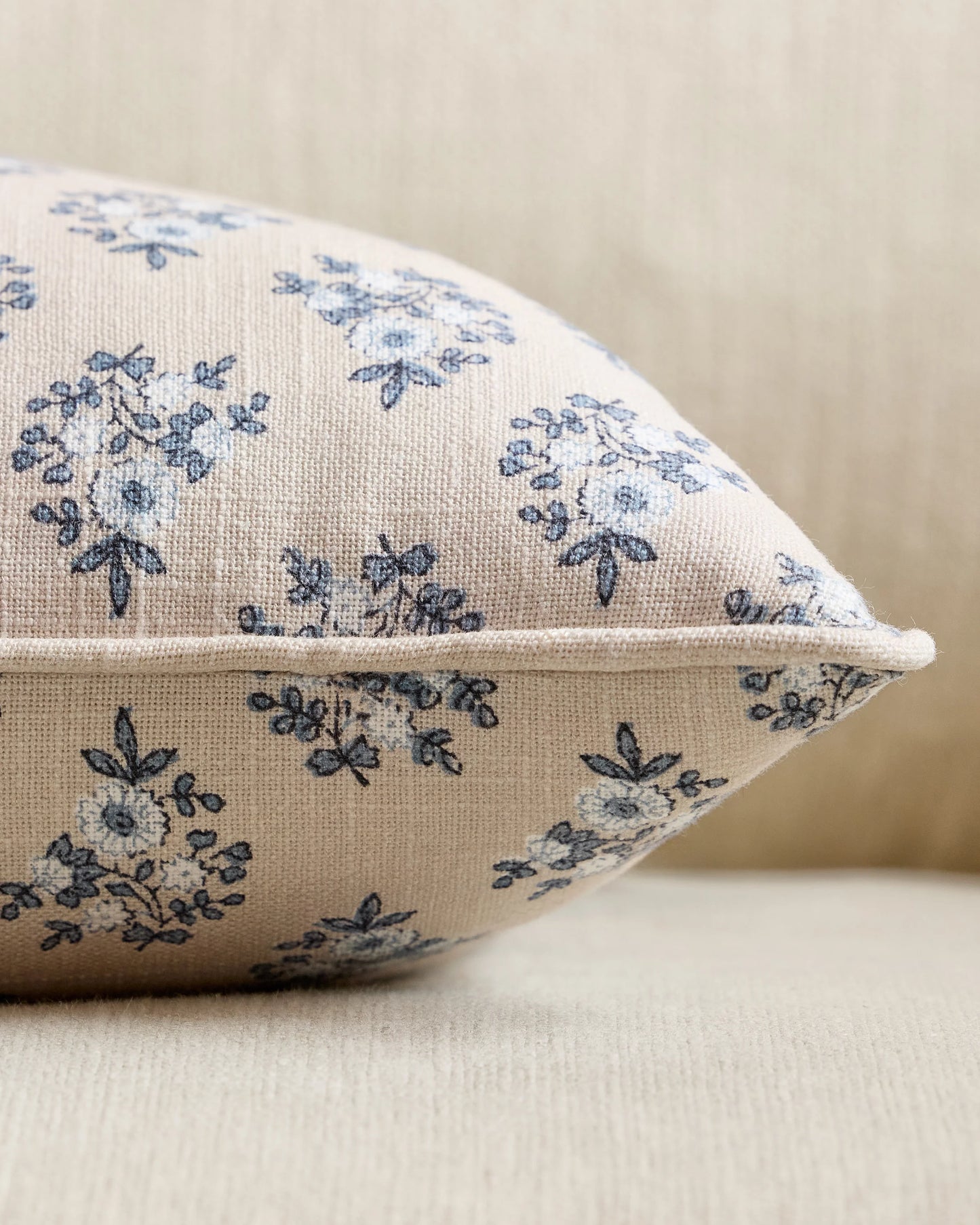 Piped Block Print Cotton Pillow Cover (Set of 2) - 12x20 / Natural
