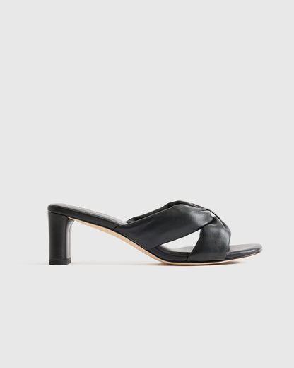 Italian Leather Twist Mid Heel Mule - 5 / Almond
