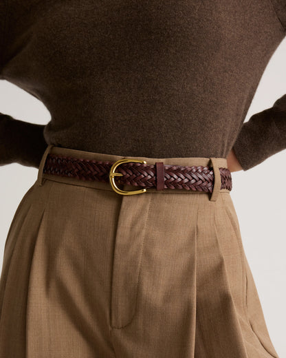 Josie European Leather Braided Belt - XS / Saddle