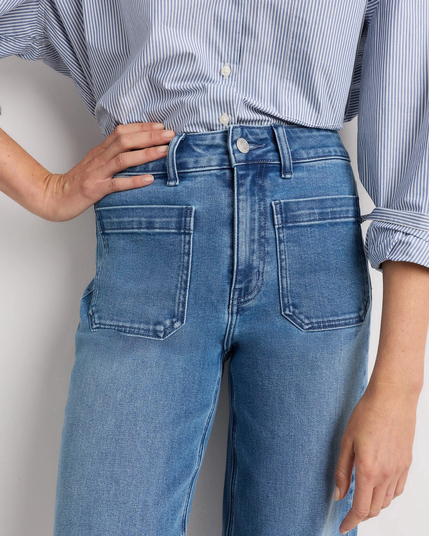 Bella Stretch Patch Pocket Wide Leg Jeans - 24 / Seaside Blue