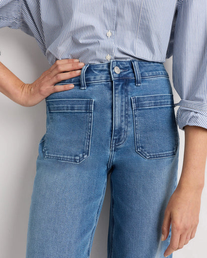 Bella Stretch Patch Pocket Wide Leg Jeans - 24 / Seaside Blue