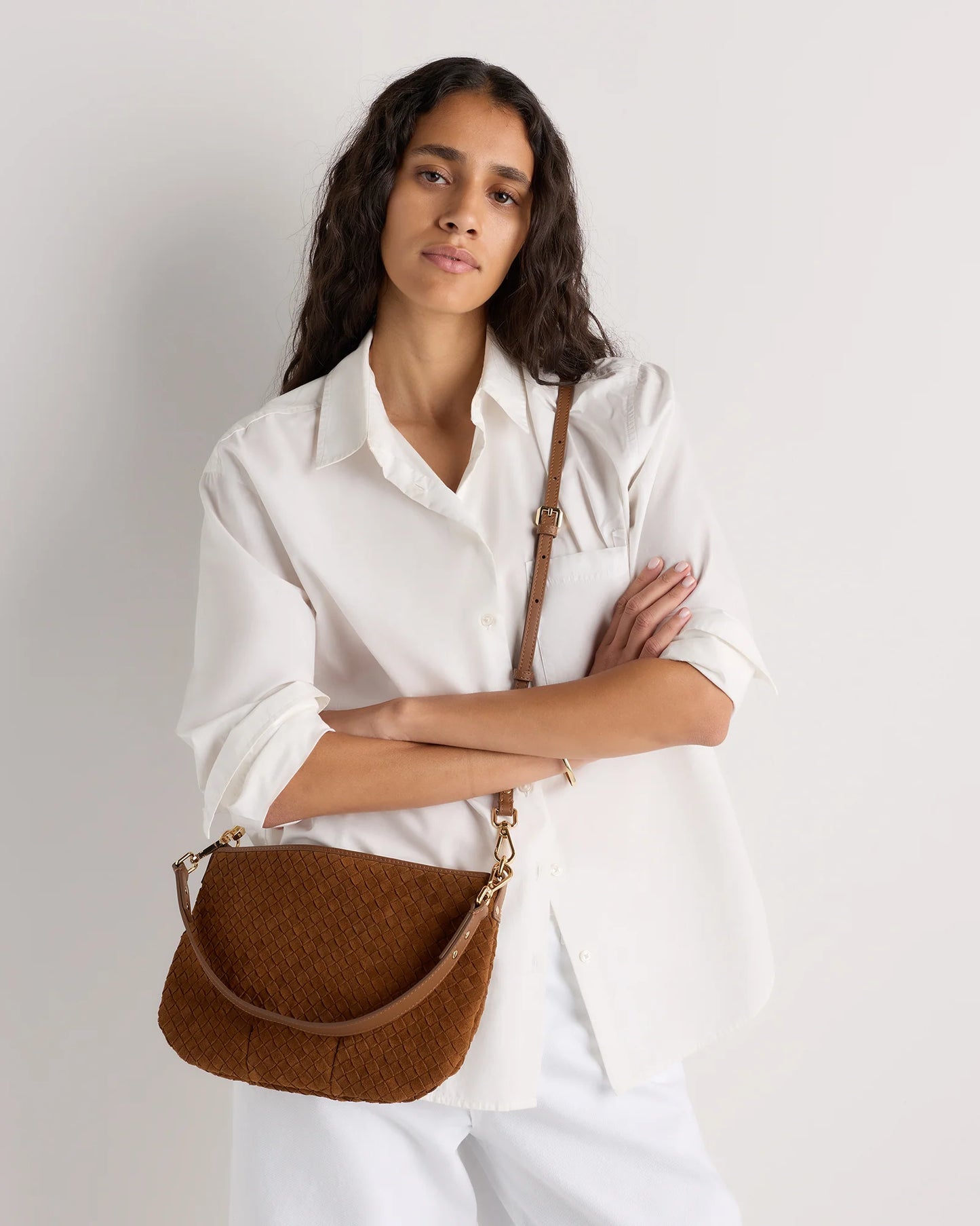 Sloane Suede Handwoven Mini Shoulder Bag - One Size / Pebble