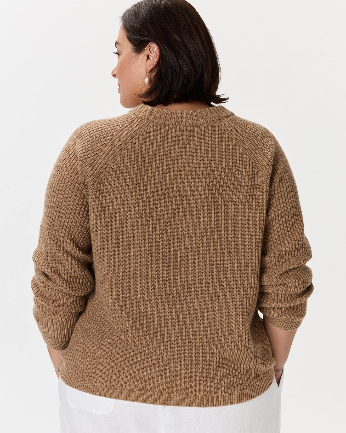 Mongolian Cashmere Fisherman Crewneck Sweater - 1X / Pale Custard Yellow