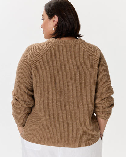 Mongolian Cashmere Fisherman Crewneck Sweater - 1X / Pale Custard Yellow