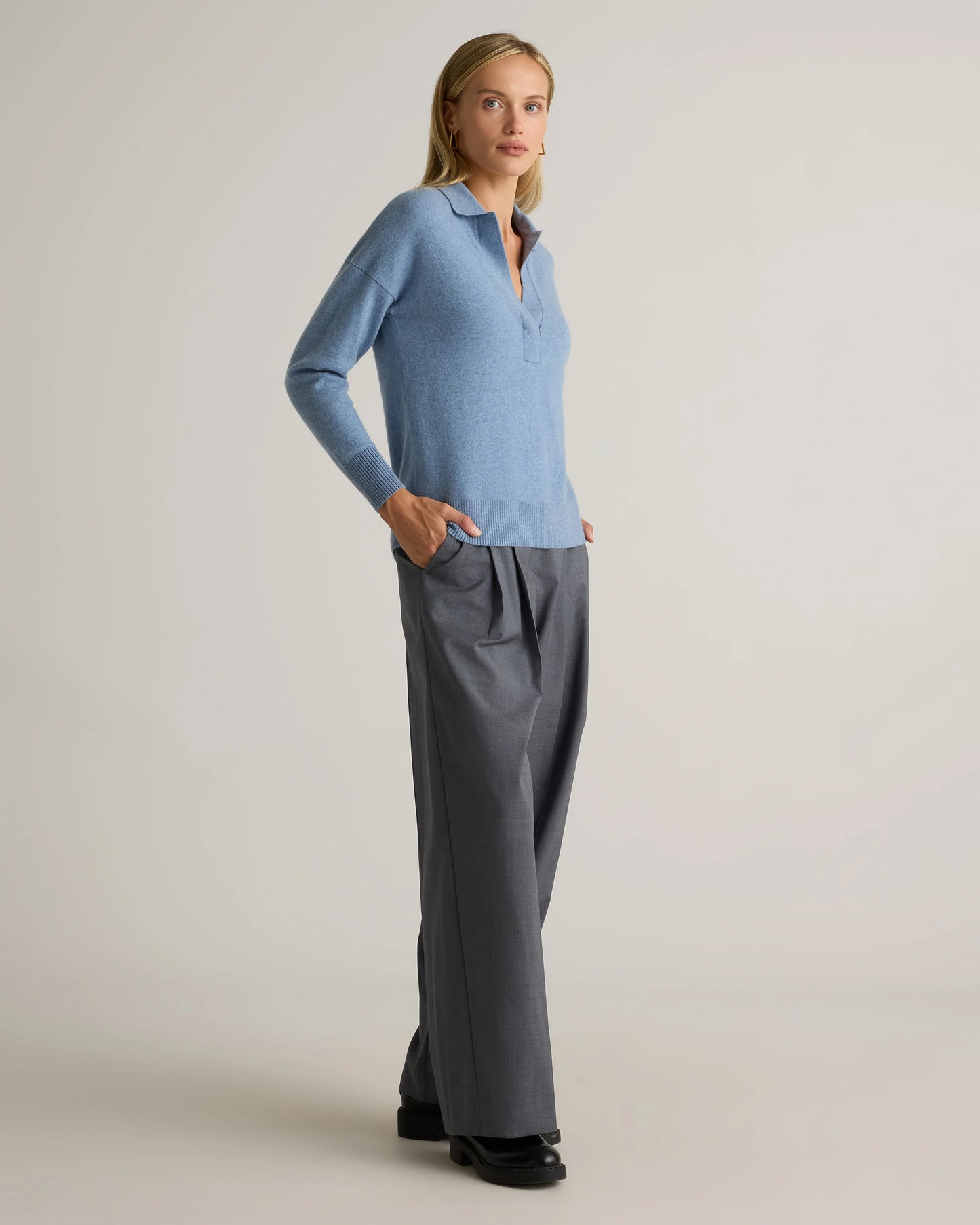 Mongolian Cashmere Polo Sweater - XS / Pale Custard Yellow