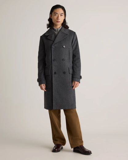 Italian Wool Double-Breasted Officer Topcoat - S / Heather Charcoal