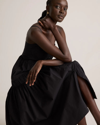 100% Organic Cotton Poplin Spaghetti Strap Maxi Dress - XS / Light Blue Stripe