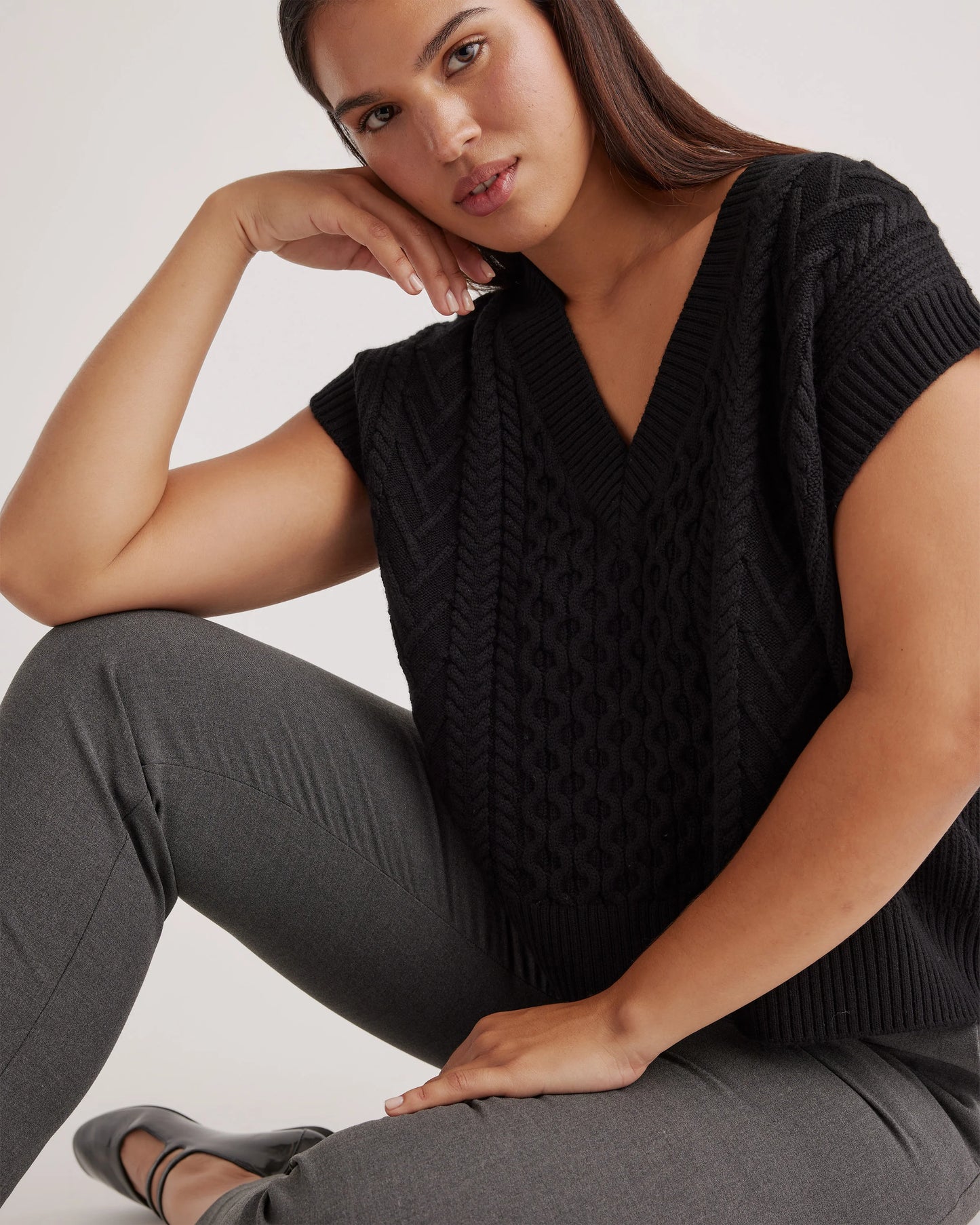 Australian Merino Wool Cable Sweater Vest - XS / Heather Grey