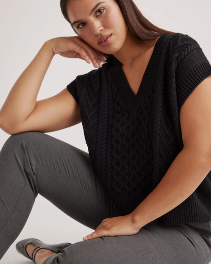 Australian Merino Wool Cable Sweater Vest - XS / Heather Grey