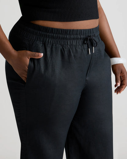100% European Linen Wide Leg Pants - 1X / Black