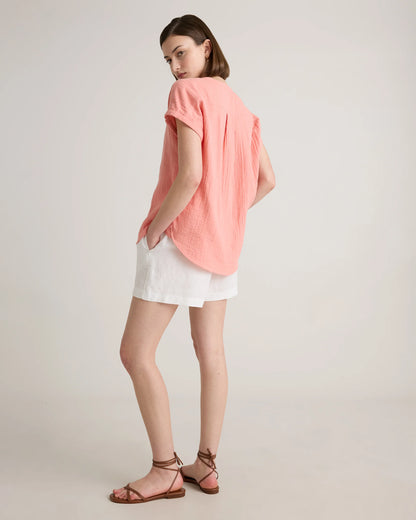 100% Organic Cotton Gauze Roll Sleeve Shirt - XS / Spiced Orange